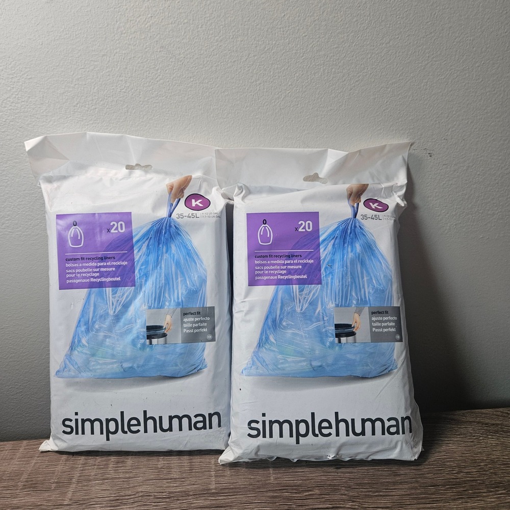 Simplehuman Code K Custom Fit Recycling Liners 35-45L 9-12 Gal Blue 40 Count 2pk